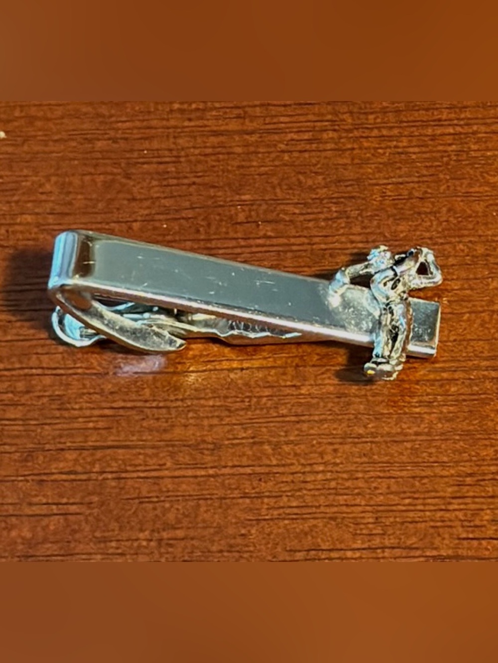 Vintage Silver Tone Golf Club Ball Tie Clip Clasp Bar Shields